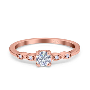14K Rose Gold Petite Dainty Round Bridal Simulated CZ Wedding Engagement Ring Size 7